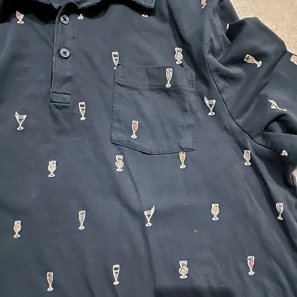 American Rag Cocktail Martini Allover Print Polo Shirt Blue Mens XXL - Picture 3 of 8
